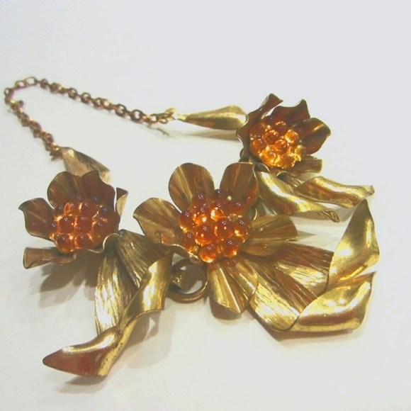 Mid Century Modern Orange Pulp BrassChoker Link Chain...